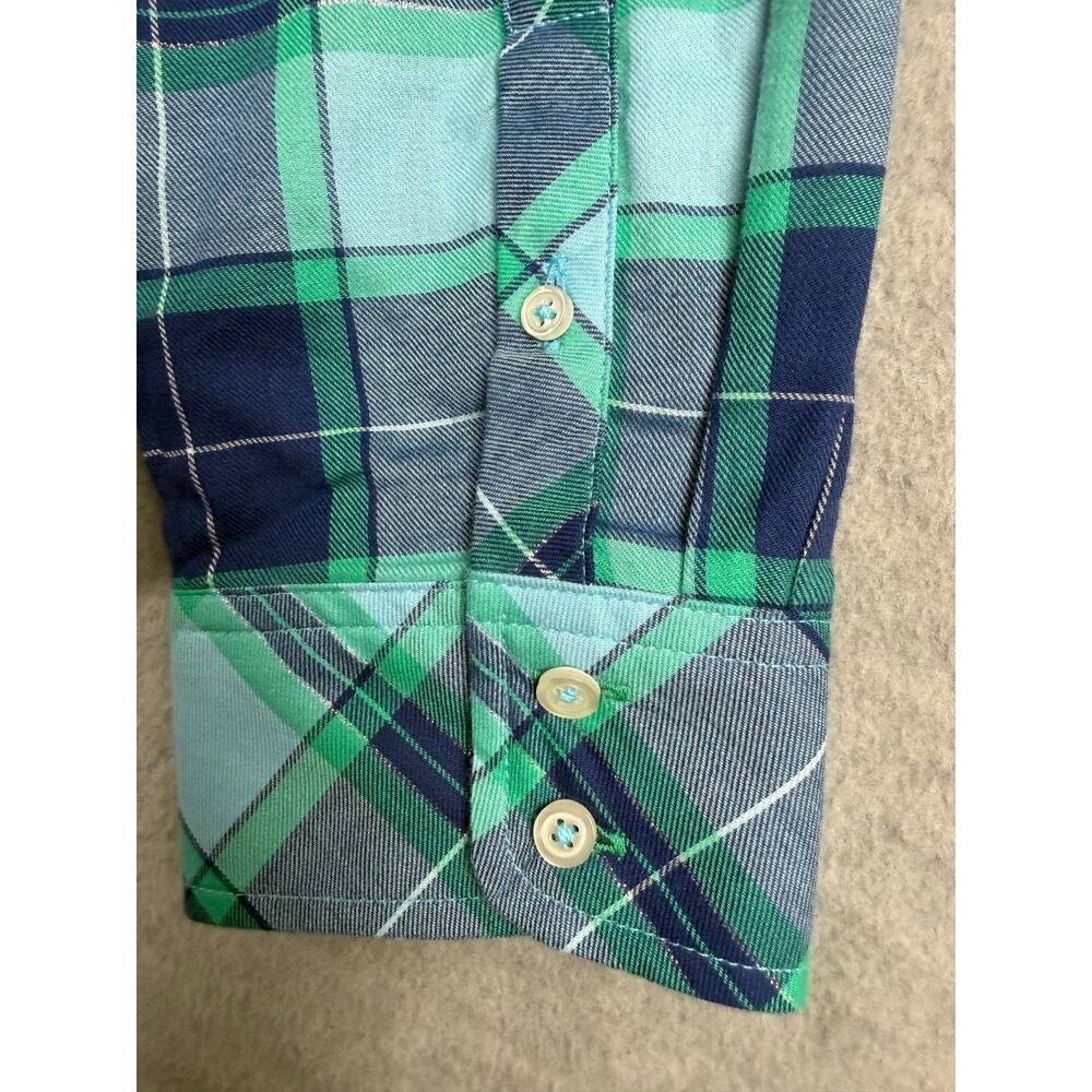 Talbots L Modern Classic Button Up Lightweight Flannel Shirt Blue Green Plaid - Picture 6 of 7
